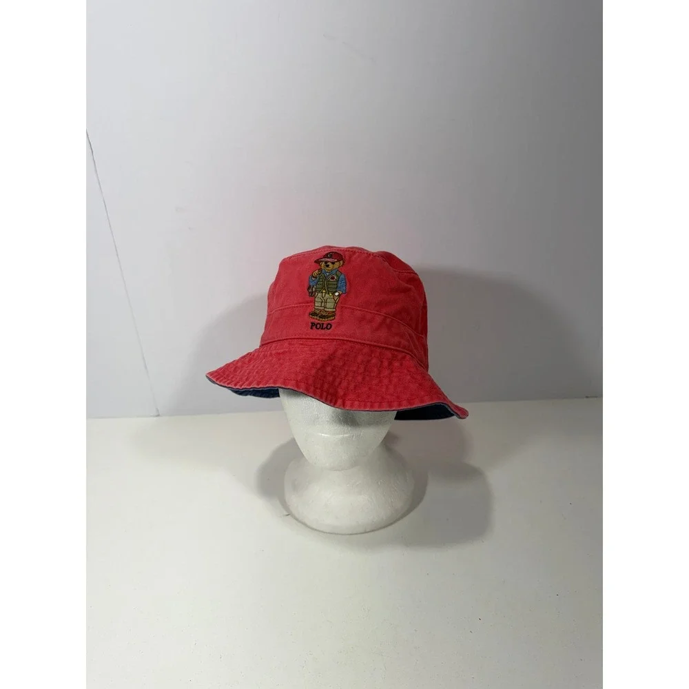 Polo Ralph Lauren Red‎ Polo Bear Cotton Bucket Hat SM 58cm Navy Underbrim